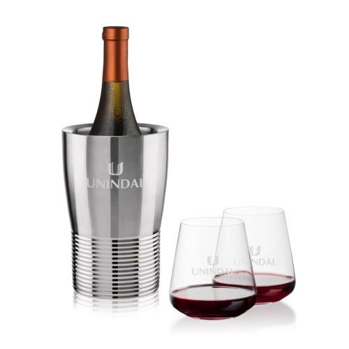 Corporate Recognition Gifts - Etched Barware - Genoa Wine Cooler & Breckland Stemless Wine Set