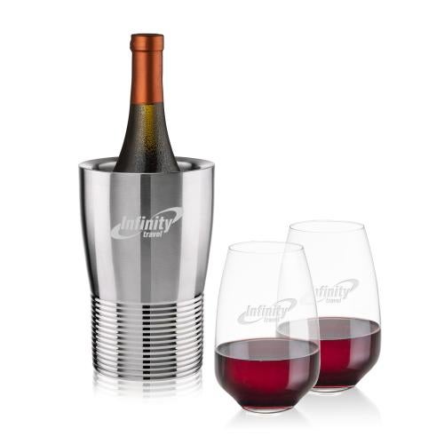 Corporate Recognition Gifts - Etched Barware - Genoa Wine Cooler & Oldham Stemless Wine Set