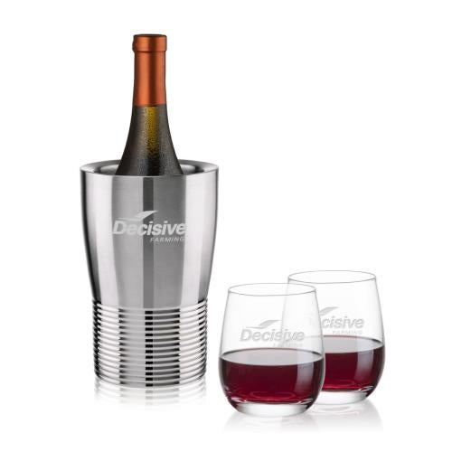 Corporate Recognition Gifts - Etched Barware - Genoa Wine Cooler & Salem Stemless Wine Set
