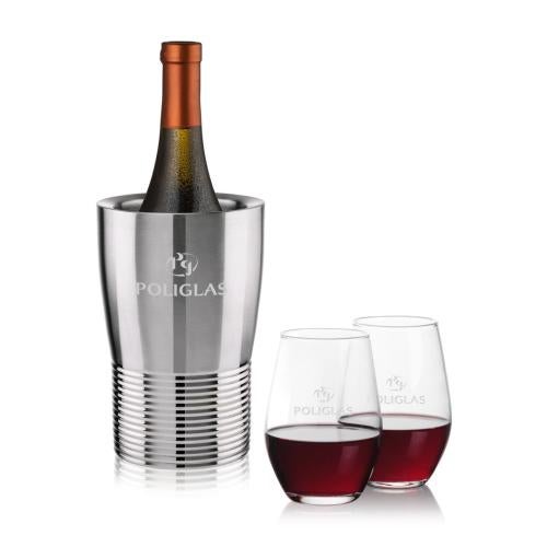 Corporate Recognition Gifts - Etched Barware - Genoa Wine Cooler & Vale Stemless Wine Set