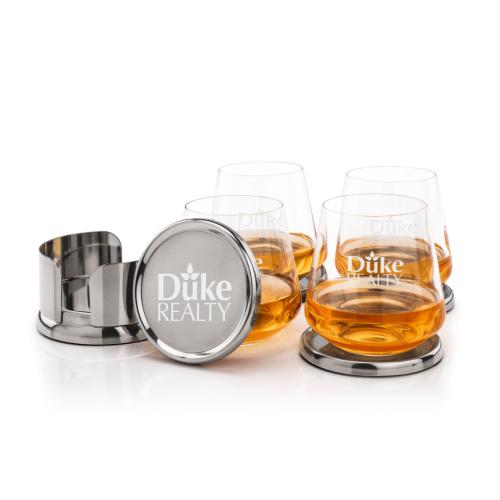 Corporate Recognition Gifts - Etched Barware - Baldoni Coasters & Breckland On-the-Rocks Set