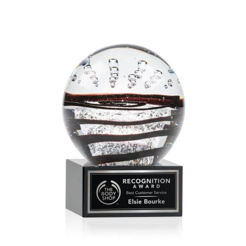 Corporate Awards - Glass Awards - Art Glass Awards - Serenity Black on Hancock Base Spheres Glass Award