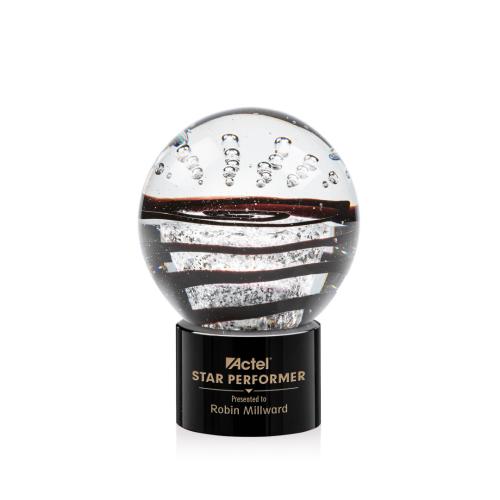 Corporate Awards - Glass Awards - Art Glass Awards - Serenity Black on Marvel Base Spheres Glass Award