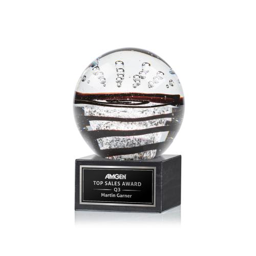 Corporate Awards - Glass Awards - Art Glass Awards - Serenity Black on Square Marble Spheres Glass Award