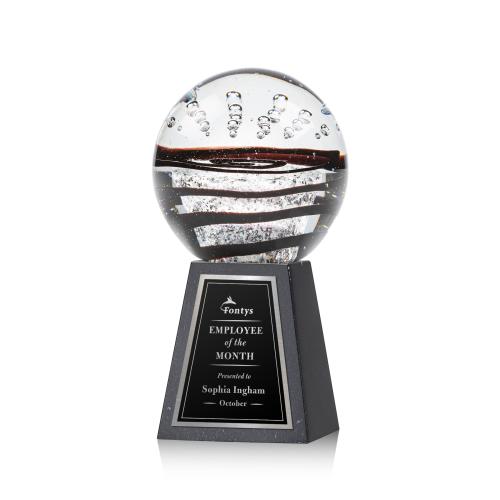 Corporate Awards - Glass Awards - Art Glass Awards - Serenity Black on Tall Marble Spheres Glass Award