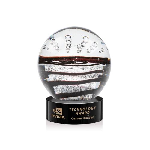 Corporate Awards - Glass Awards - Art Glass Awards - Serenity Black on Stanrich Base Spheres Glass Award