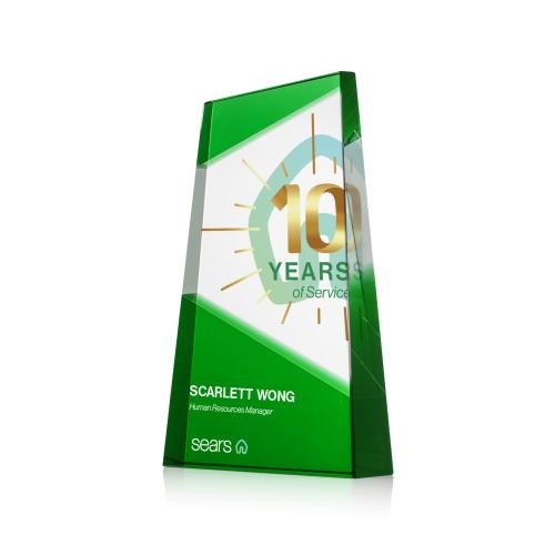Corporate Awards - Crystal Awards - Amstel Full Color Green Obelisk Crystal Award