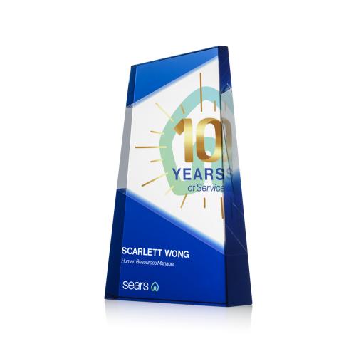 Corporate Awards - Crystal Awards - Amstel Full Color Blue Obelisk Crystal Award