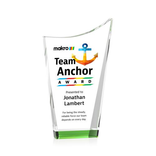 Corporate Awards - Crystal Awards - Burnett Full Color Green Peak Crystal Award