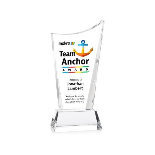 Corporate Awards - Crystal Awards - Burnett Full Color Clear on Newhaven Base Peak Crystal Award