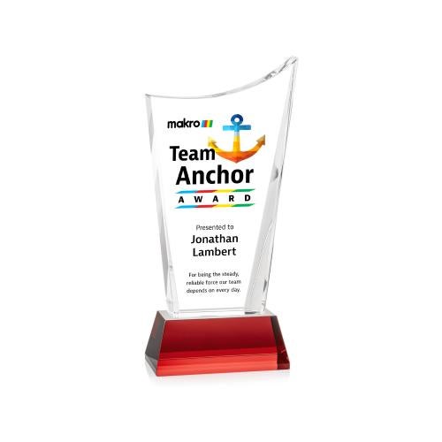 Corporate Awards - Crystal Awards - Burnett Full Color Red on Newhaven Base Peak Crystal Award