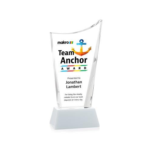 Corporate Awards - Crystal Awards - Burnett Full Color White on Newhaven Base Peak Crystal Award