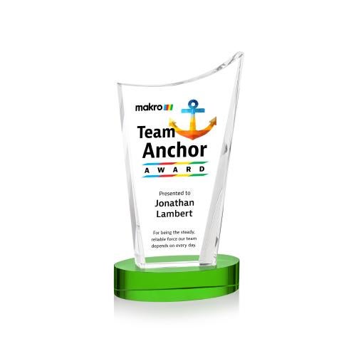 Corporate Awards - Crystal Awards - Burnett Full Color Green on Alberton Base Peak Crystal Award