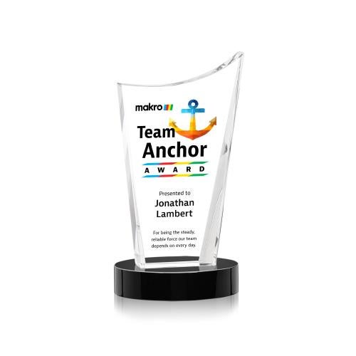 Corporate Awards - Crystal Awards - Burnett Full Color Black on Alberton Base Peak Crystal Award