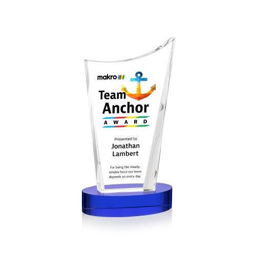 Corporate Awards - Crystal Awards - Burnett Full Color Blue on Alberton Base Peak Crystal Award