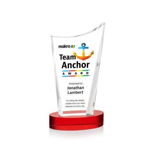 Corporate Awards - Crystal Awards - Burnett Full Color Red on Alberton Base Peak Crystal Award