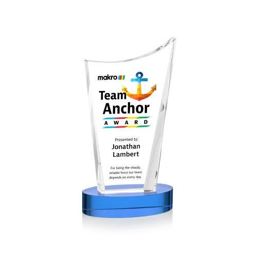 Corporate Awards - Crystal Awards - Burnett Full Color Sky Blue on Alberton Base Peak Crystal Award