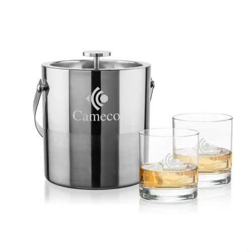 Corporate Recognition Gifts - Etched Barware - Catania Ice Bucket & Aristocrat On-the-Rocks Set
