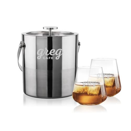 Corporate Recognition Gifts - Etched Barware - Catania Ice Bucket & Breckland On-the-Rocks Set