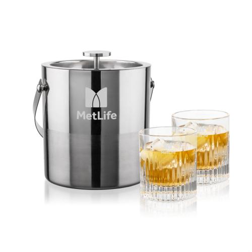 Corporate Recognition Gifts - Etched Barware - Catania Ice Bucket & Caldari On-the-Rocks Set