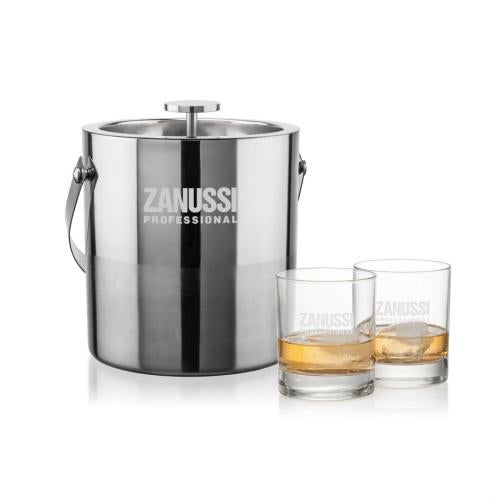 Corporate Recognition Gifts - Etched Barware - Catania Ice Bucket & Chelsea On-the-Rocks Set