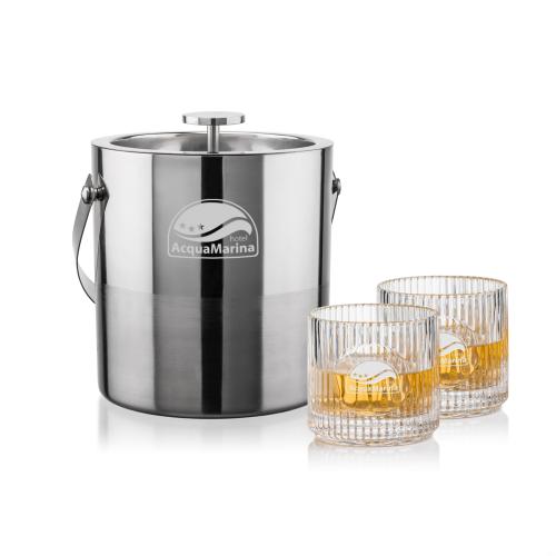 Corporate Recognition Gifts - Etched Barware - Catania Ice Bucket & Dillard On-the-Rocks Set