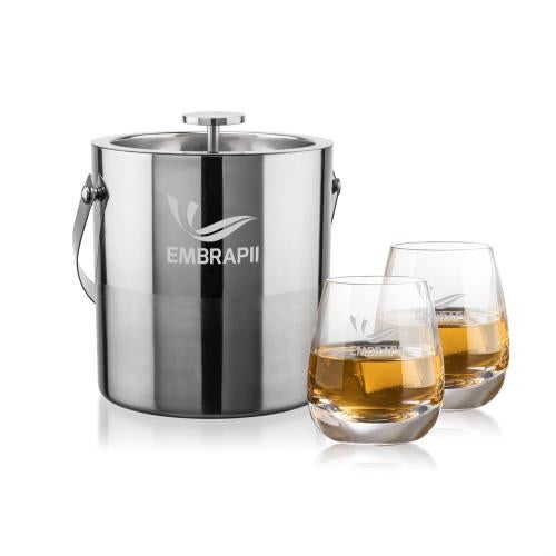 Corporate Recognition Gifts - Etched Barware - Catania Ice Bucket & Dimasio On-the-Rocks Set