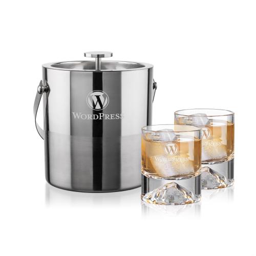 Corporate Recognition Gifts - Etched Barware - Catania Ice Bucket & Denali On-the-Rocks Set