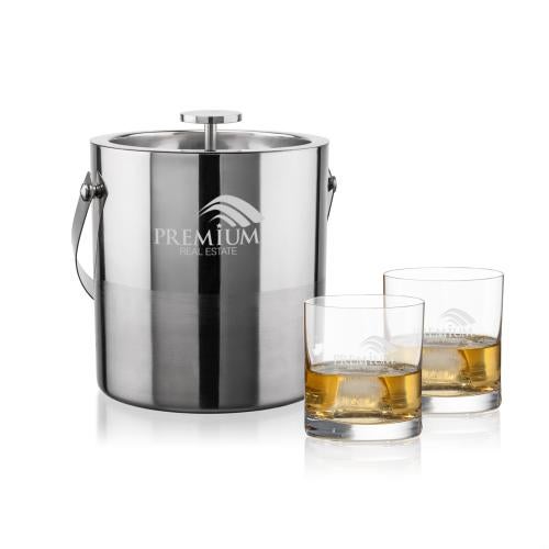 Corporate Recognition Gifts - Etched Barware - Catania Ice Bucket & Franca On-the-Rocks Set