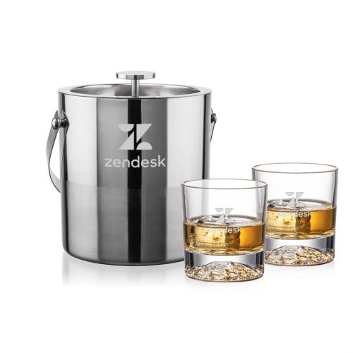 Corporate Recognition Gifts - Etched Barware - Catania Ice Bucket & Heathfield On-the-Rocks Set