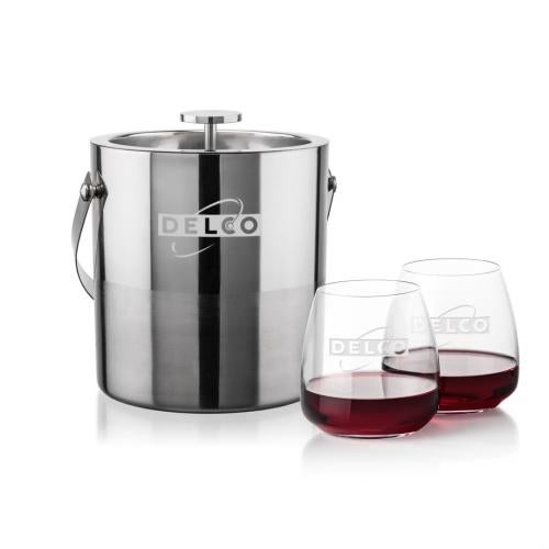Corporate Recognition Gifts - Etched Barware - Catania Ice Bucket & Hogarth On-the-Rocks Set