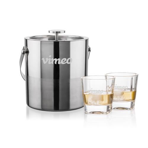 Corporate Recognition Gifts - Etched Barware - Catania Ice Bucket & Kansas On-the-Rocks Set