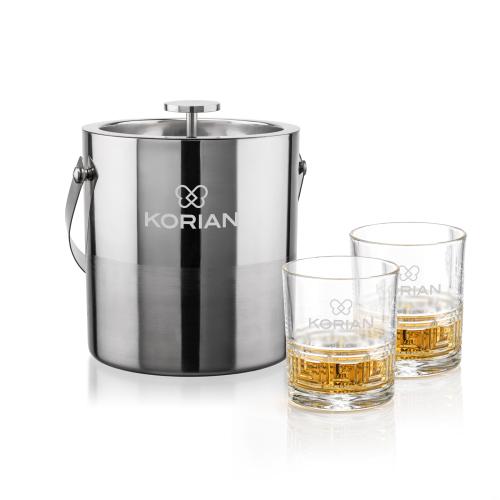 Corporate Recognition Gifts - Etched Barware - Catania Ice Bucket & Libretto On-the-Rocks Set