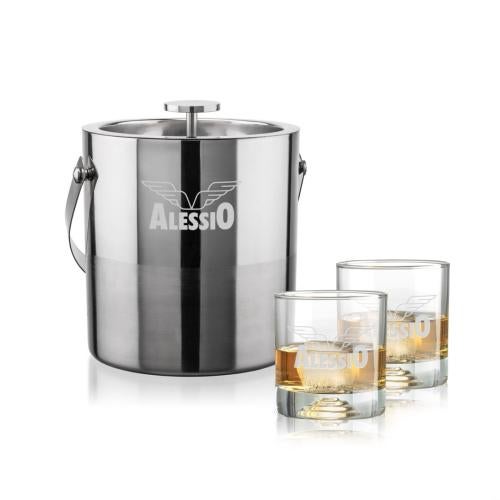 Corporate Recognition Gifts - Etched Barware - Catania Ice Bucket & Marbella On-the-Rocks Set