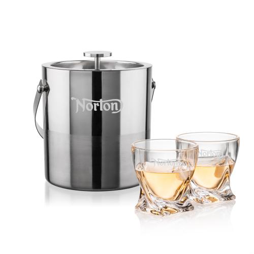 Corporate Recognition Gifts - Etched Barware - Catania Ice Bucket & Seneca On-the-Rocks Set