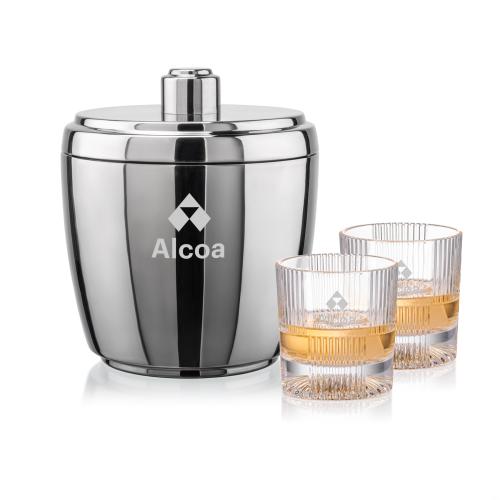 Corporate Recognition Gifts - Etched Barware - Pescara Ice Bucket & Blackwell On-the-Rocks Set