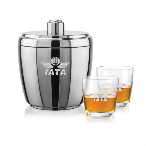 Corporate Recognition Gifts - Etched Barware - Pescara Ice Bucket & Carberry On-the-Rocks Set