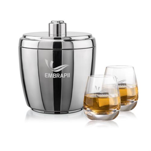 Corporate Recognition Gifts - Etched Barware - Pescara Ice Bucket & Dimasio On-the-Rocks Set