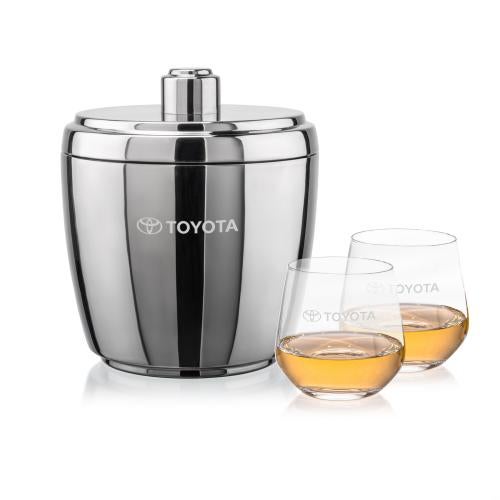 Corporate Recognition Gifts - Etched Barware - Pescara Ice Bucket & Garland On-the-Rocks Set