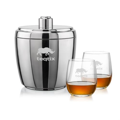 Corporate Recognition Gifts - Etched Barware - Pescara Ice Bucket & Gibson On-the-Rocks Set