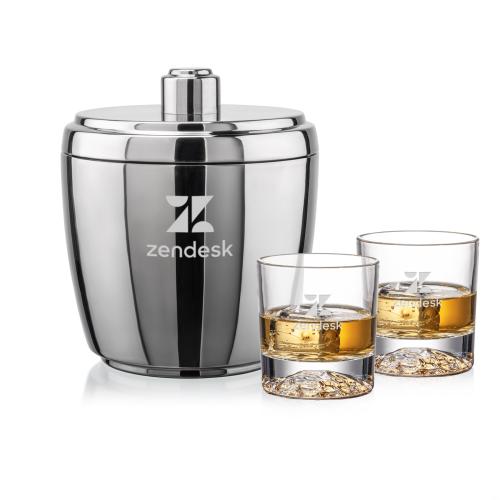 Corporate Recognition Gifts - Etched Barware - Pescara Ice Bucket & Heathfield On-the-Rocks Set