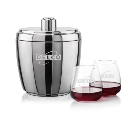 Corporate Recognition Gifts - Etched Barware - Pescara Ice Bucket & Hogarth On-the-Rocks Set