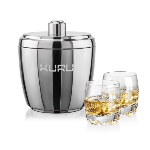 Corporate Recognition Gifts - Etched Barware - Pescara Ice Bucket & Haddington On-the-Rocks Set