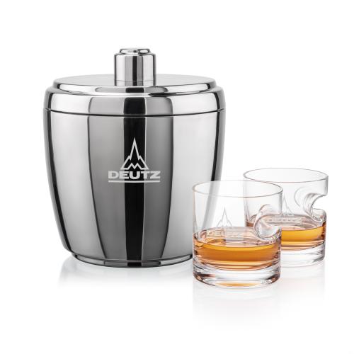 Corporate Recognition Gifts - Etched Barware - Pescara Ice Bucket & Havana On-the-Rocks Set
