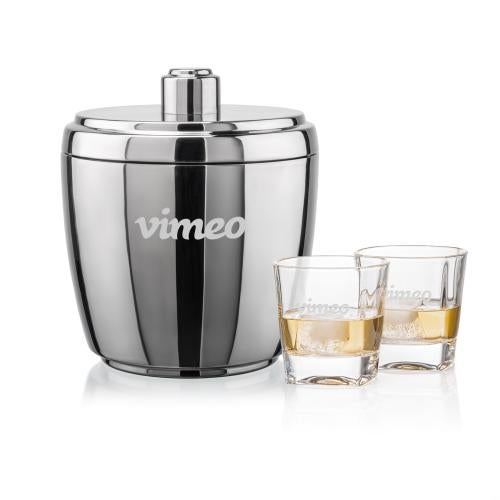 Corporate Recognition Gifts - Etched Barware - Pescara Ice Bucket & Kansas On-the-Rocks Set