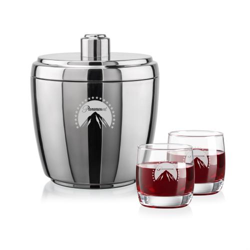 Corporate Recognition Gifts - Etched Barware - Pescara Ice Bucket & Nordic On-the-Rocks Set