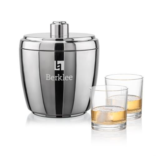 Corporate Recognition Gifts - Etched Barware - Pescara Ice Bucket & Whitlock On-the-Rocks Set