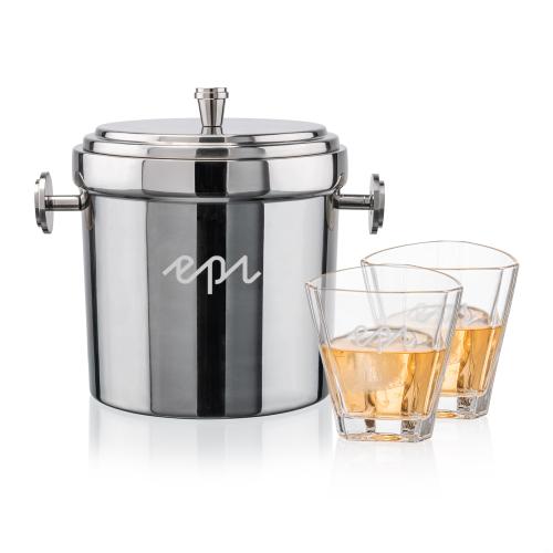 Corporate Recognition Gifts - Etched Barware - Milano Ice Bucket & Arrellano On-the-Rocks Set