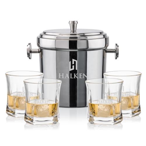 Corporate Recognition Gifts - Etched Barware - Milano Ice Bucket & Avalon On-the-Rocks Set