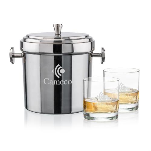 Corporate Recognition Gifts - Etched Barware - Milano Ice Bucket & Aristocrat On-the-Rocks Set